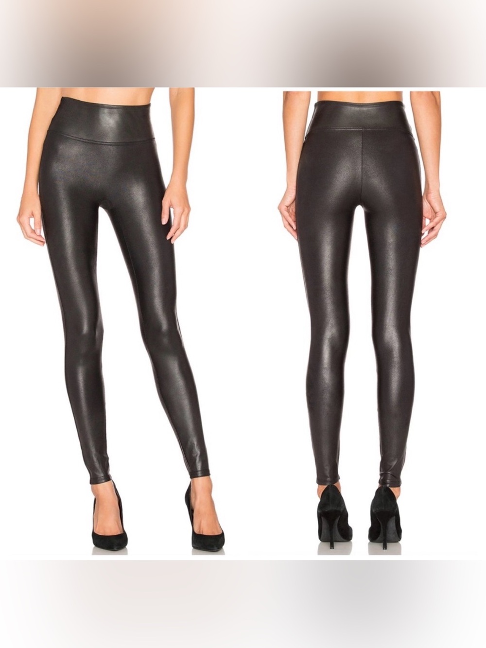 spanx black faux vegan leather high waisted leggings